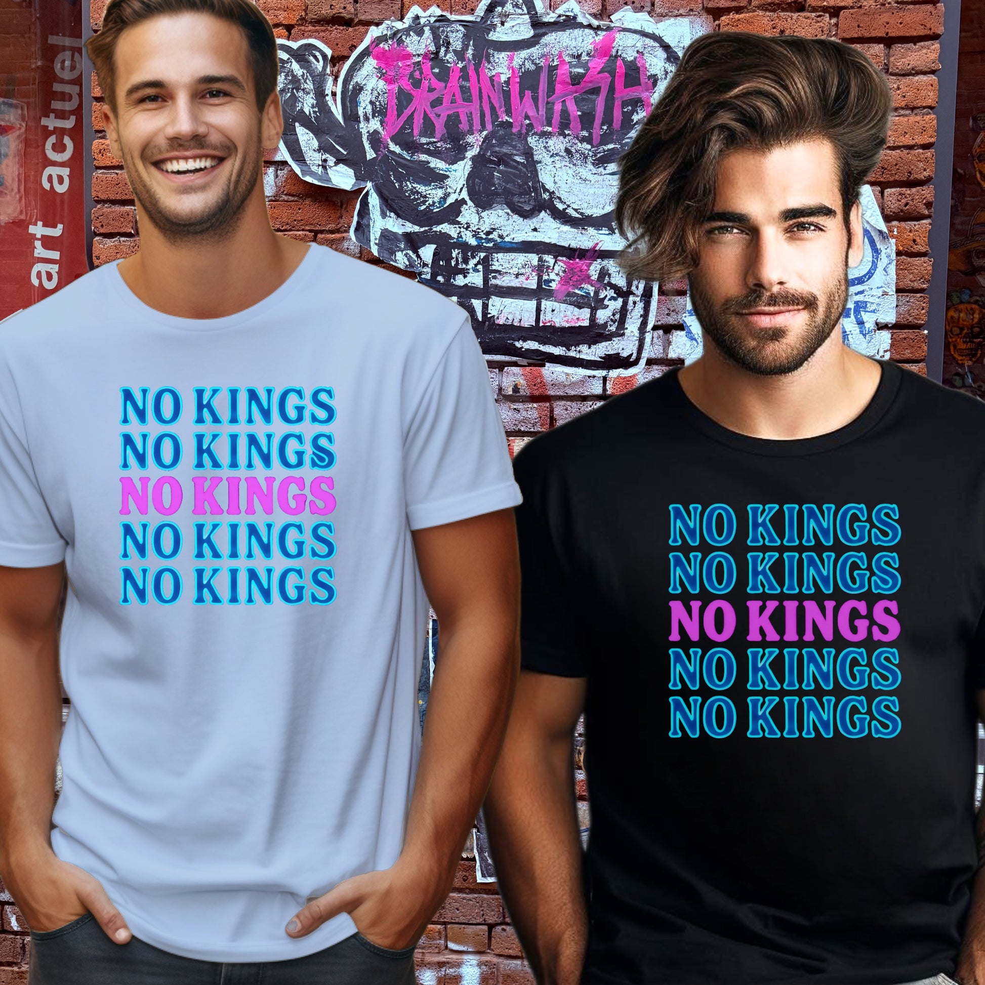 No Kings Repeated Print Stylish Graphic Tee