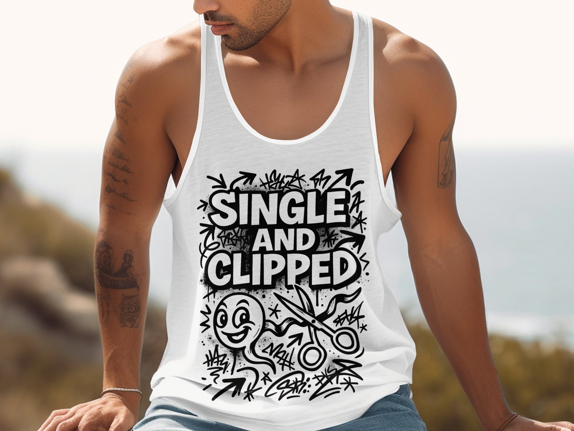 Single and Clipped Tank Top Graphic Tank product