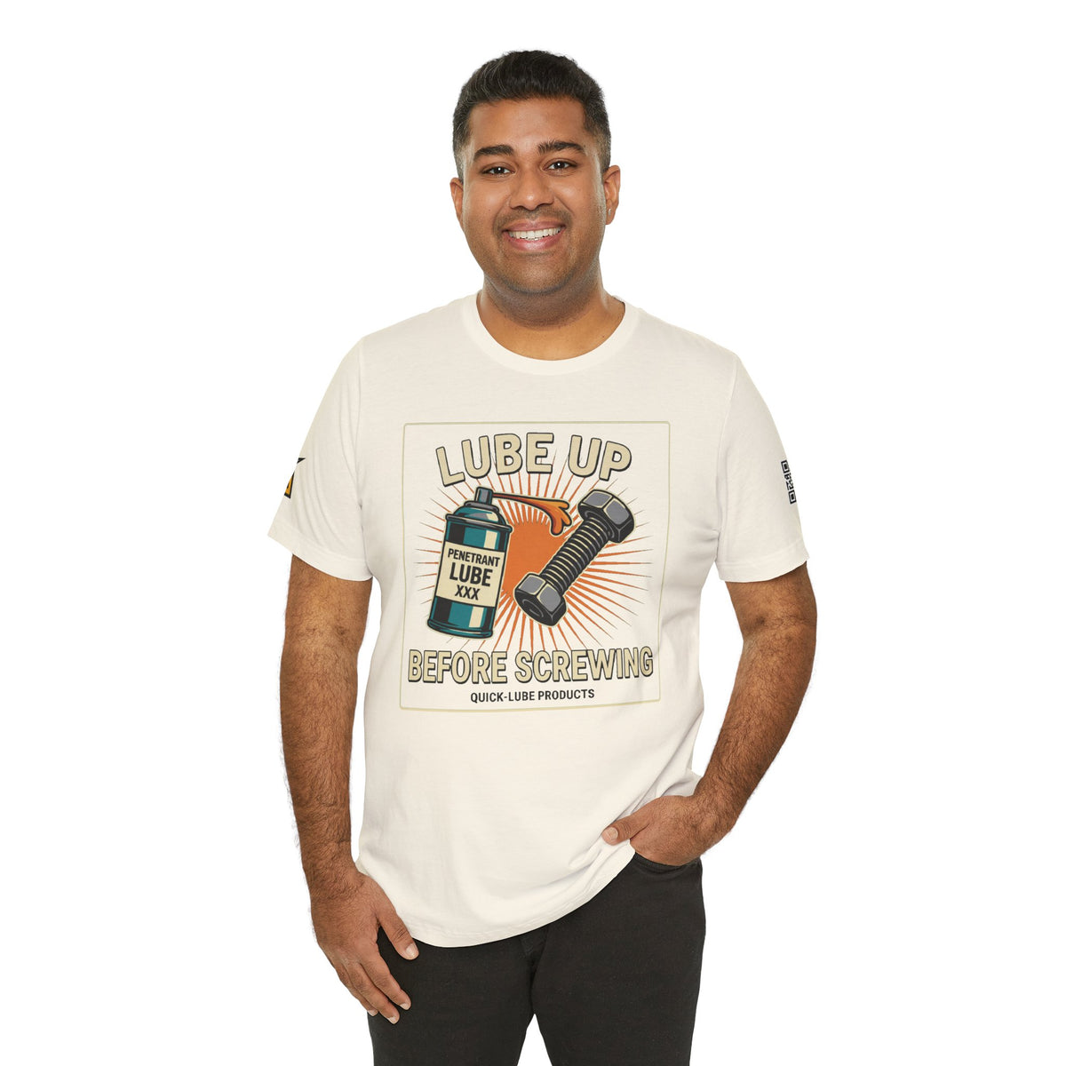 LUBE UP BEFORE SCREWING Graphic T-Shirt | Funny Mechanic Tee | Dirty Garage Humor Shirt | Vintage Automotive Tee