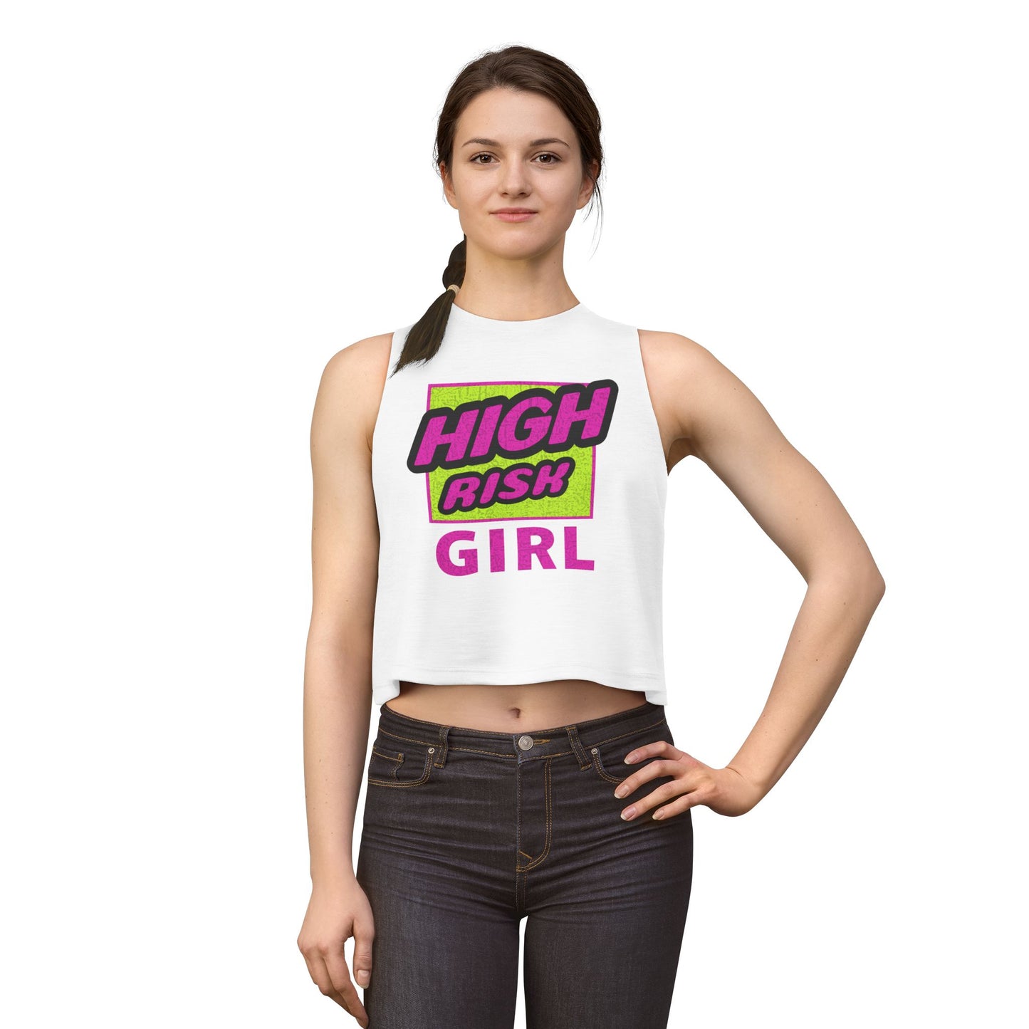 HIGH RISK GIRL | Funny Dating Graphic Women's Crop Top | Flirty Red Flag Streetwear