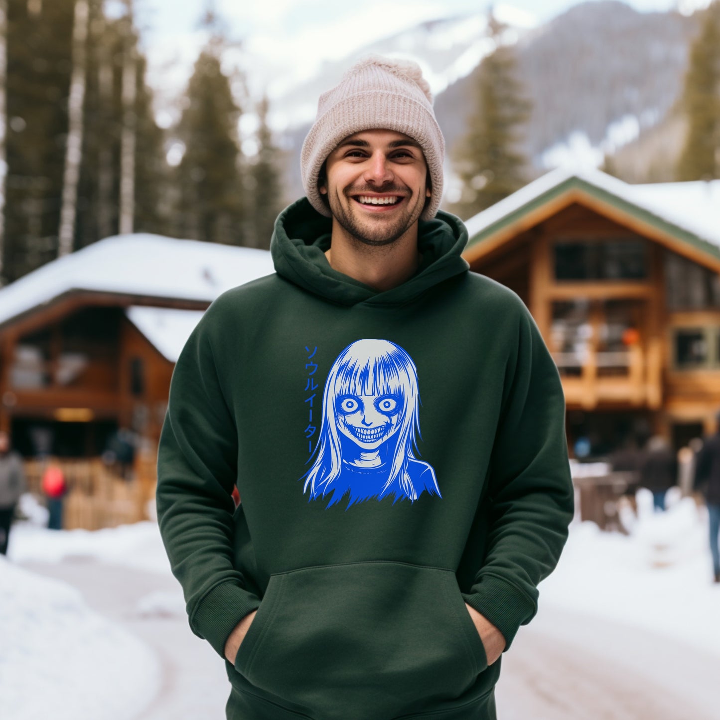 Blue Anime Horror Face Graphic Hoodie Product