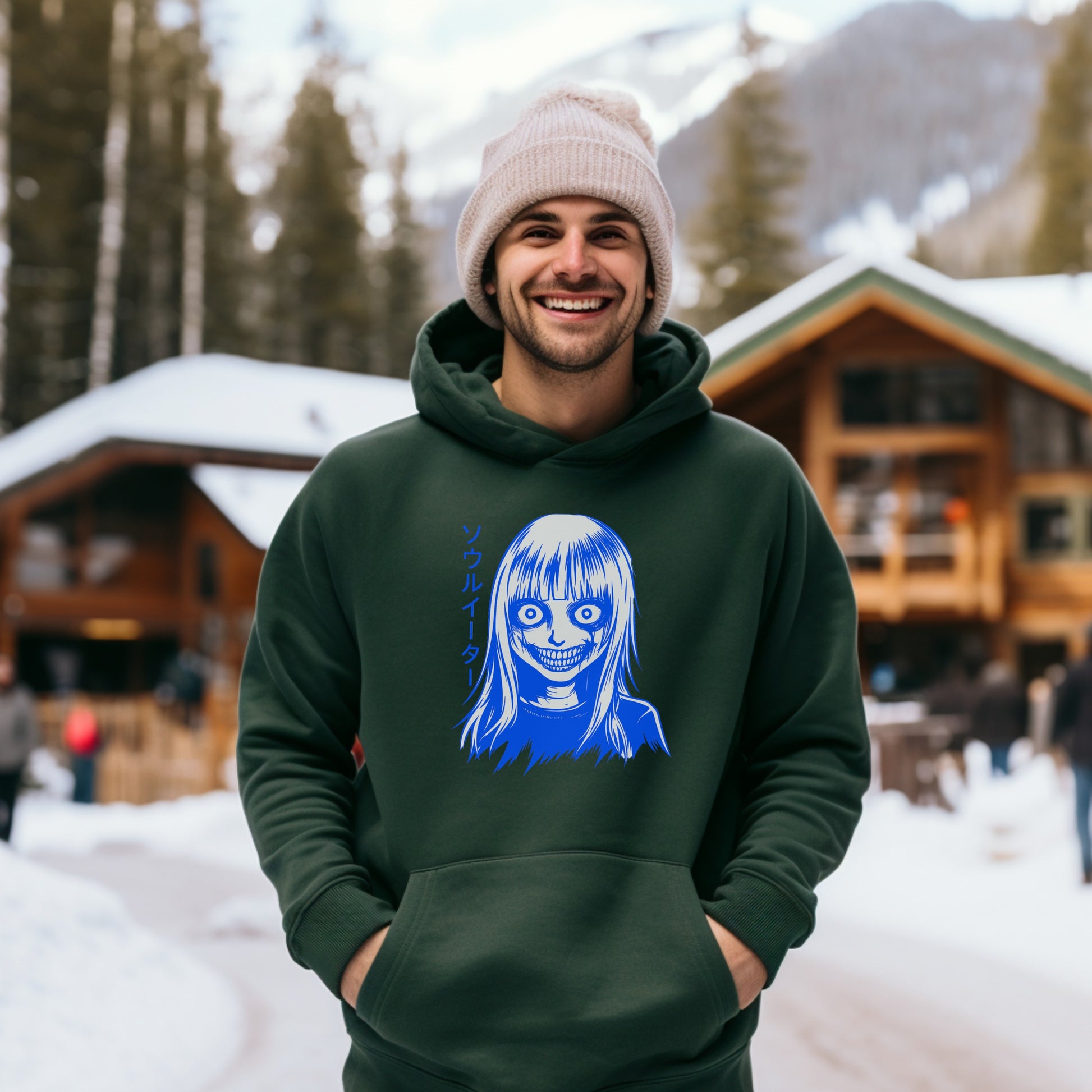 Blue Anime Horror Face Graphic Hoodie Product