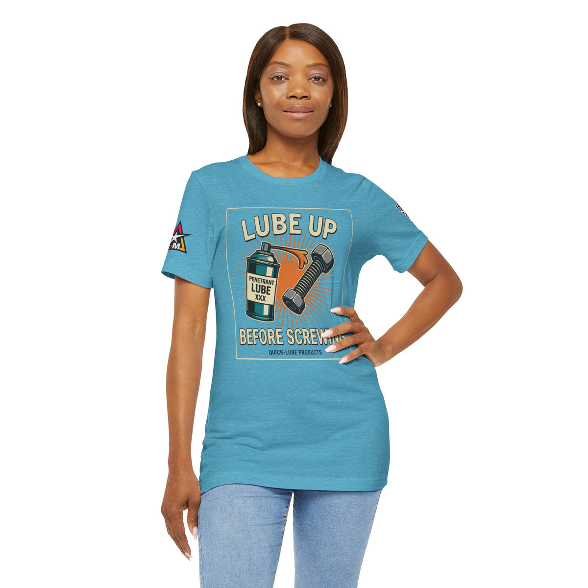 LUBE UP BEFORE SCREWING Graphic T-Shirt | Funny Mechanic Tee | Dirty Garage Humor Shirt | Vintage Automotive Tee