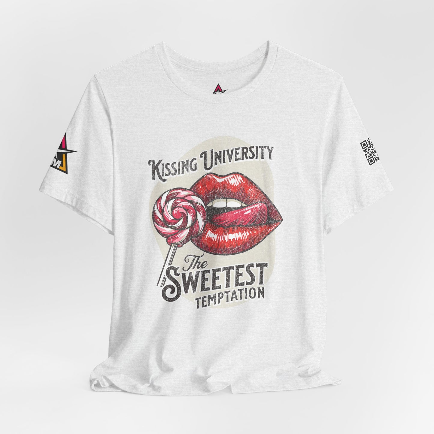 Kissing University Graphic T-Shirt | Sweetest Temptation Tee | Flirty Retro Streetwear Shirt