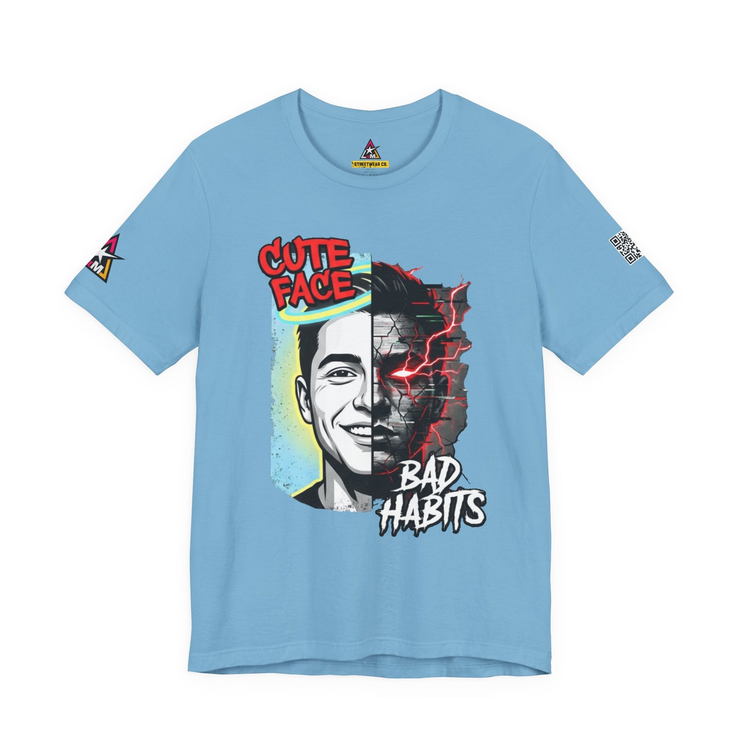CUTE FACE BAD HABITS Graphic T-Shirt | Split Face Streetwear Tee | Edgy Unisex Graphic Shirt | Alternative Streetwear