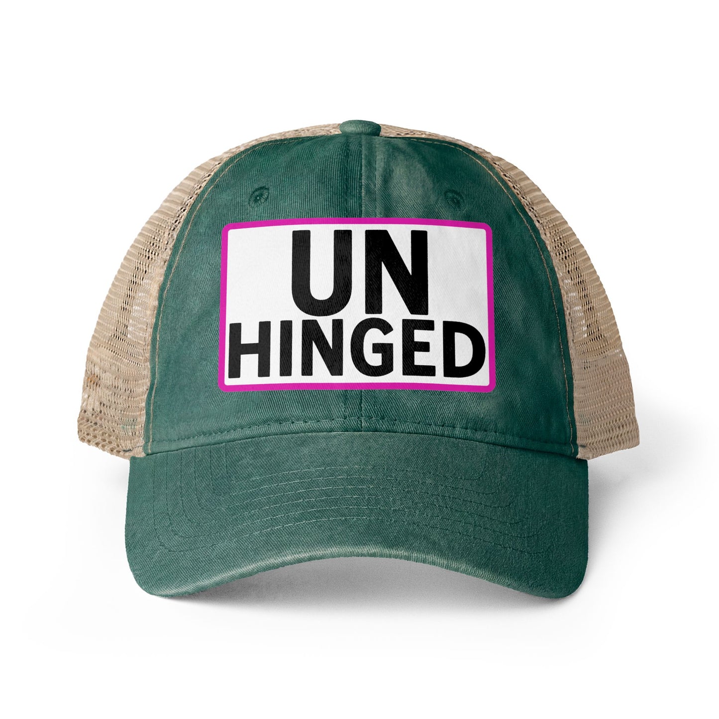 UNHINGED Embroidered Washed Mesh-Back Cap | Funny Ponytail Baseball Hat | Casual Women's Cap