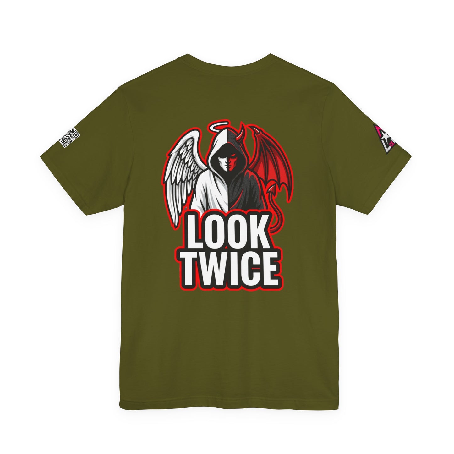 LOOK TWICE Angel & Devil Graphic T-Shirt | Duality Streetwear Tee | Good vs Evil Shirt | Unisex Graphic Tee