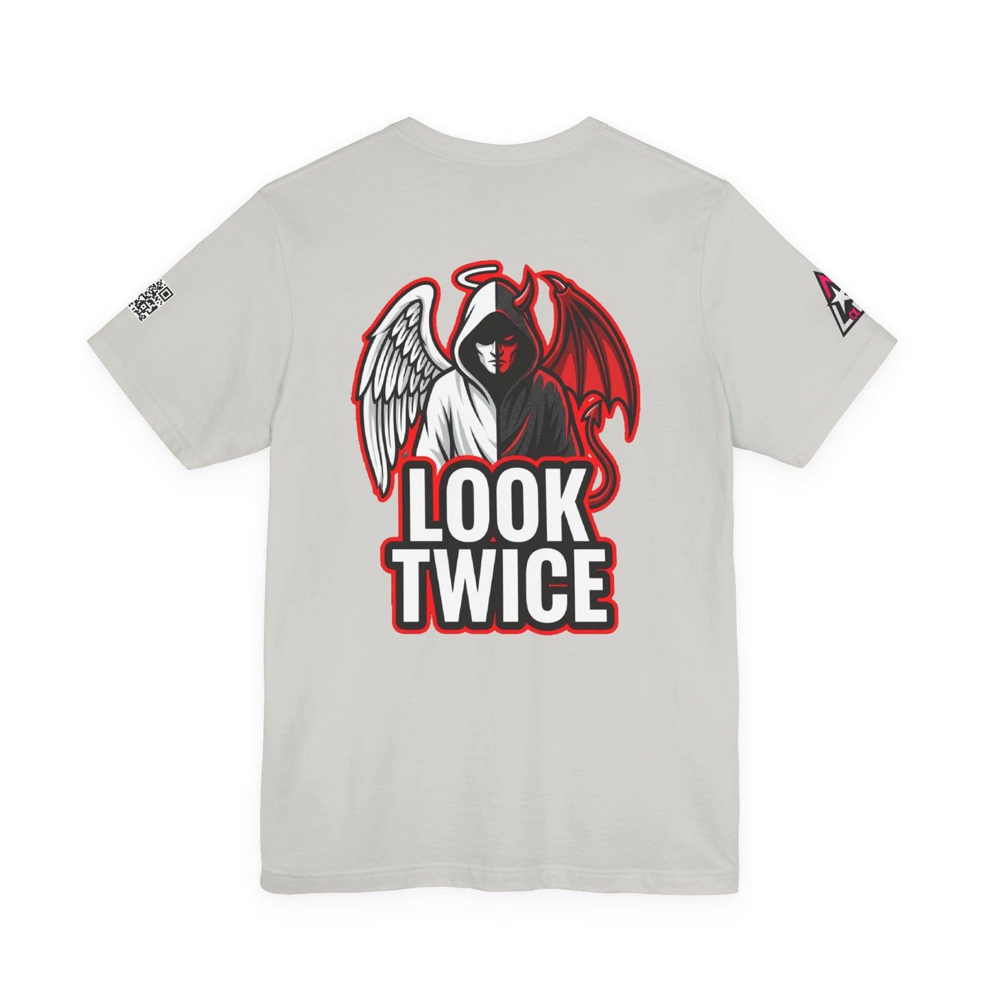 LOOK TWICE Angel & Devil Graphic T-Shirt | Duality Streetwear Tee | Good vs Evil Shirt | Unisex Graphic Tee