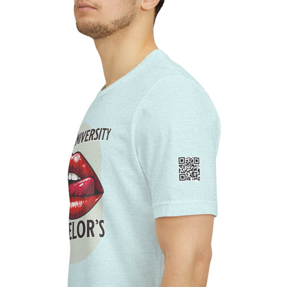 Kissing University Bachelor’s Graphic T-Shirt | Flirty Retro Tee | Funny Kissing Shirt