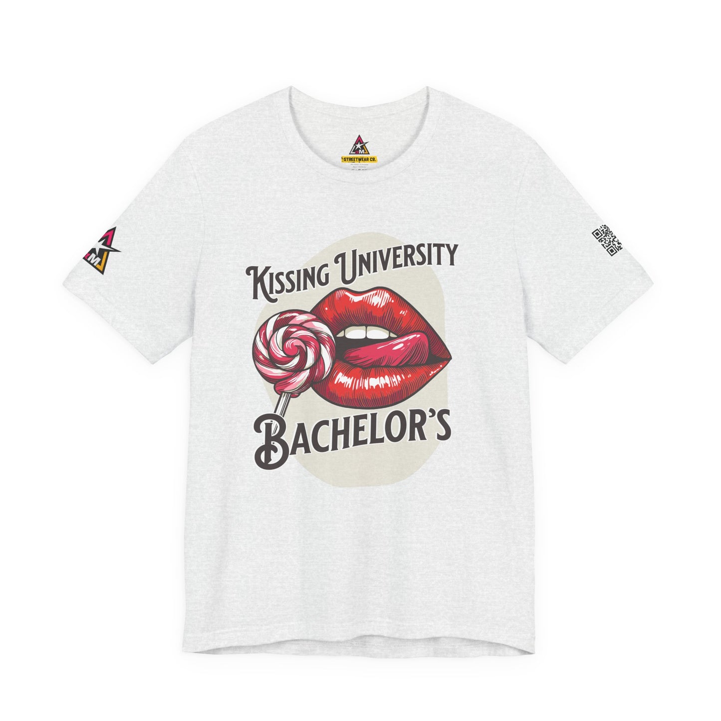 Kissing University Bachelor’s Graphic T-Shirt | Flirty Retro Tee | Funny Kissing Shirt