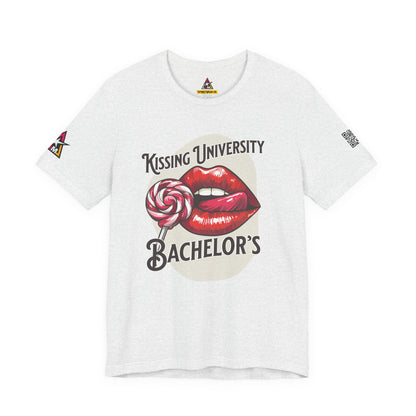 Kissing University Bachelor’s Graphic T-Shirt | Flirty Retro Tee | Funny Kissing Shirt