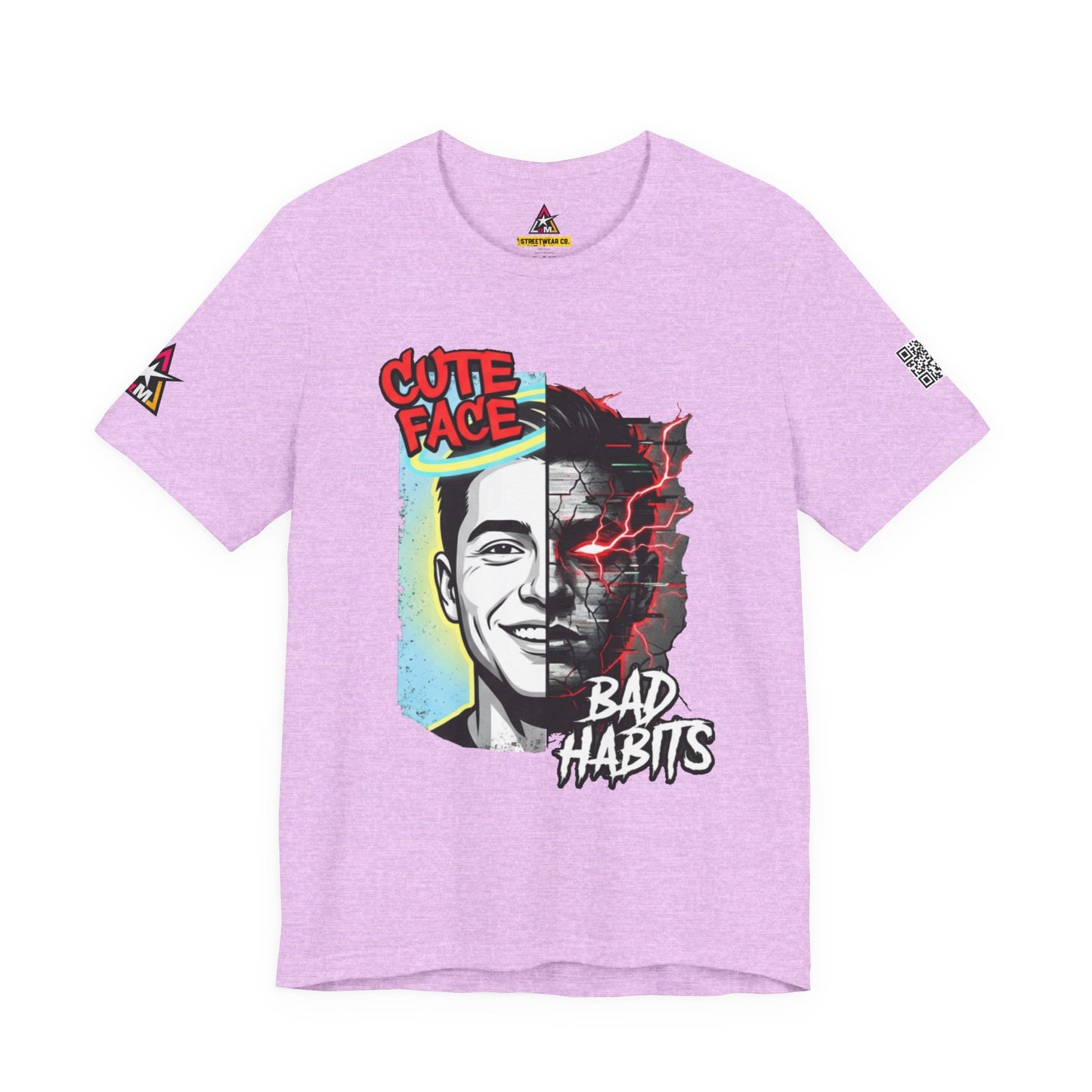 CUTE FACE BAD HABITS Graphic T-Shirt | Split Face Streetwear Tee | Edgy Unisex Graphic Shirt | Alternative Streetwear