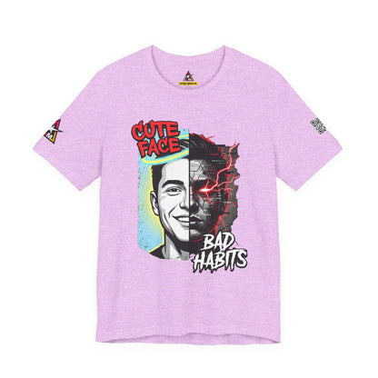 CUTE FACE BAD HABITS Graphic T-Shirt | Split Face Streetwear Tee | Edgy Unisex Graphic Shirt | Alternative Streetwear