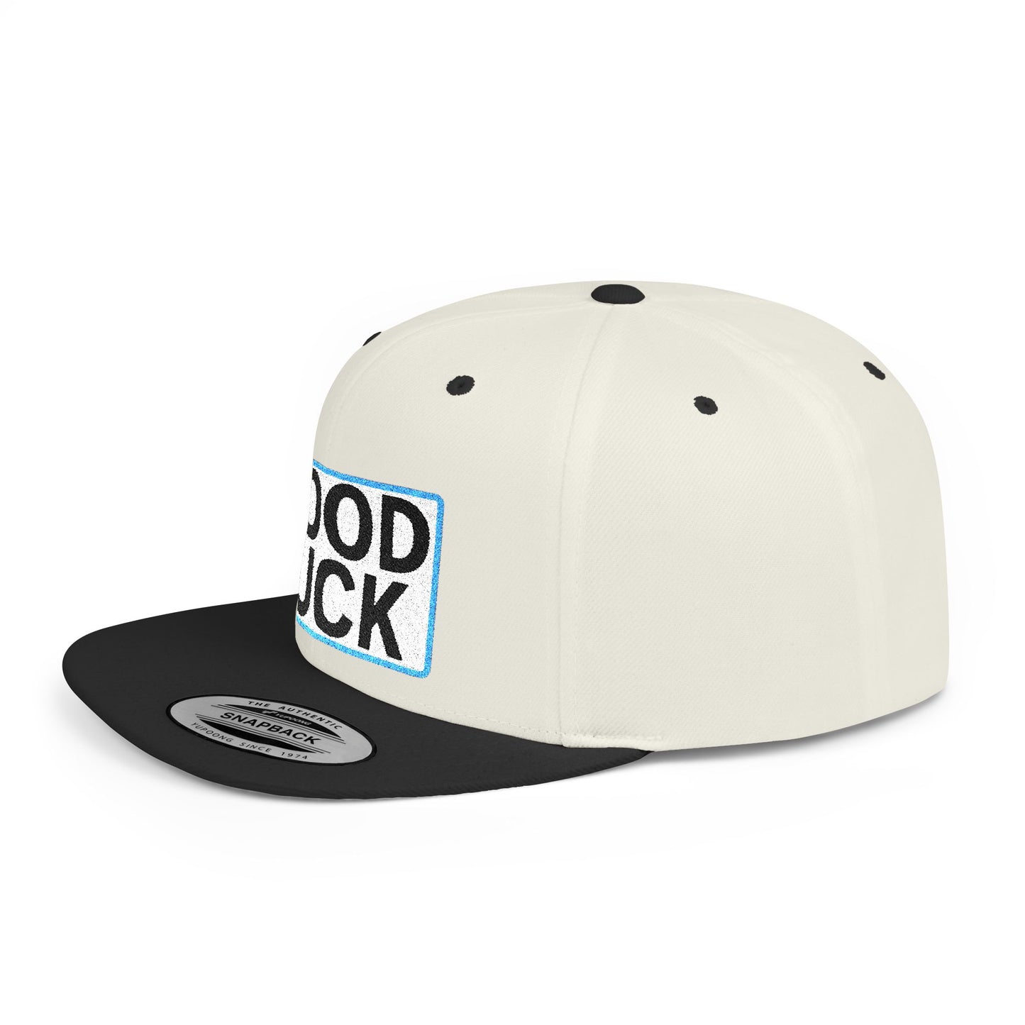GOOD LUCK Embroidered Flat Bill Snapback Cap | Lucky Statement Hat | Streetwear Baseball Cap