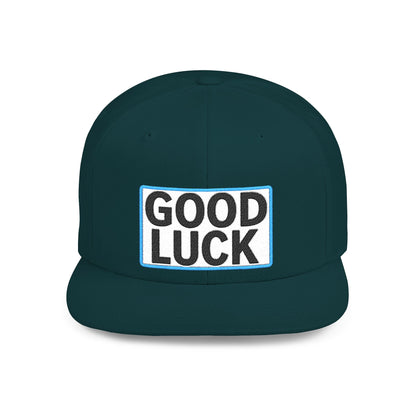 GOOD LUCK Embroidered Flat Bill Snapback Cap | Lucky Statement Hat | Streetwear Baseball Cap