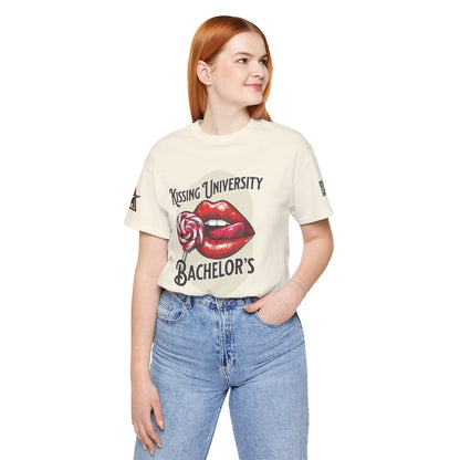 Kissing University Bachelor’s Graphic T-Shirt | Flirty Retro Tee | Funny Kissing Shirt
