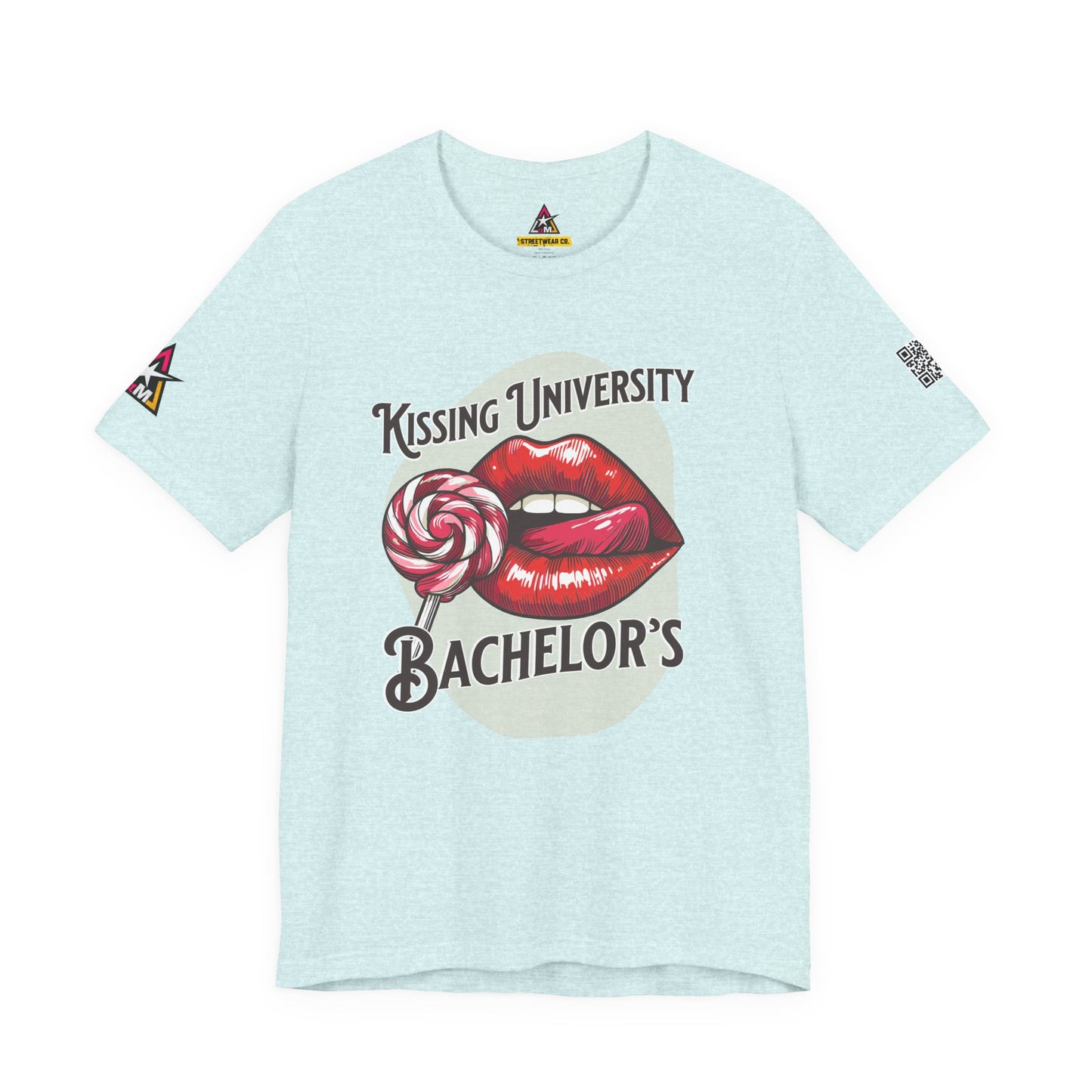 Kissing University Bachelor’s Graphic T-Shirt | Flirty Retro Tee | Funny Kissing Shirt