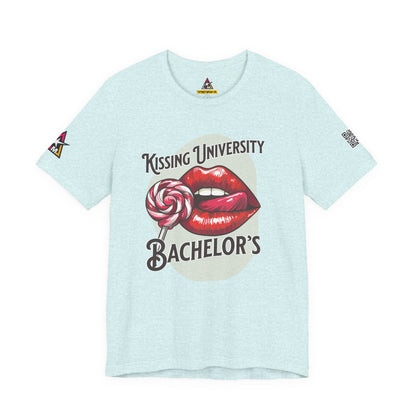 Kissing University Bachelor’s Graphic T-Shirt | Flirty Retro Tee | Funny Kissing Shirt