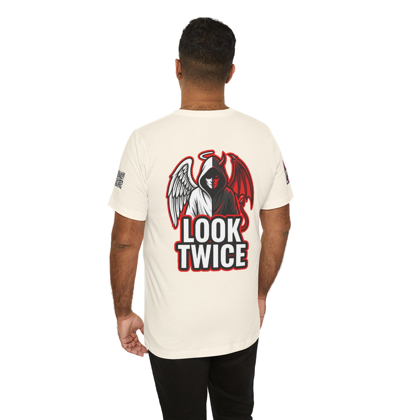 LOOK TWICE Angel & Devil Graphic T-Shirt | Duality Streetwear Tee | Good vs Evil Shirt | Unisex Graphic Tee