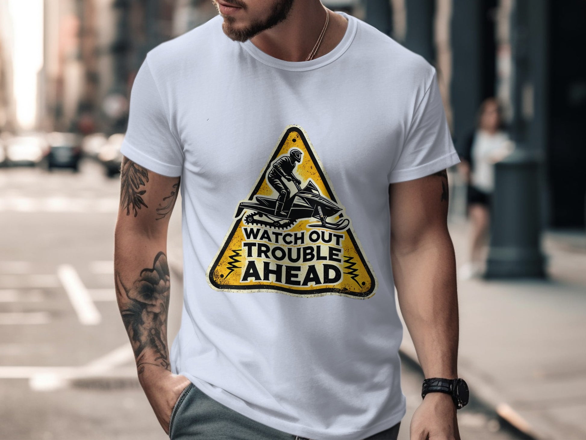 Watch Out Trouble Ahead Sign Graphic T-shirt product
