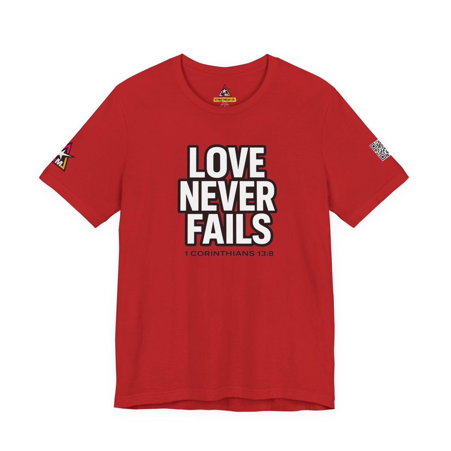 Love Never Fails Graphic T-Shirt | 1 Corinthians 13:8 Christian Tee | Faith & Love Streetwear