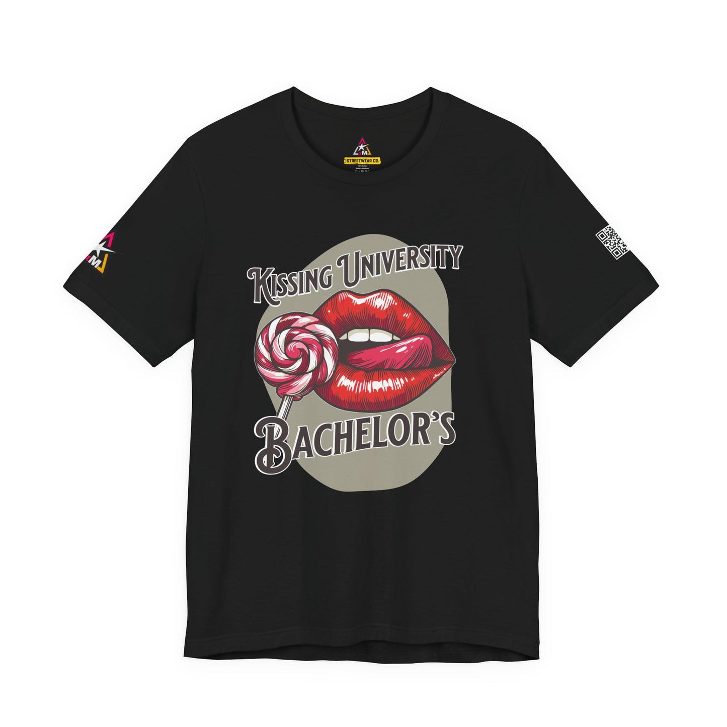 Kissing University Bachelor’s Graphic T-Shirt | Flirty Retro Tee | Funny Kissing Shirt