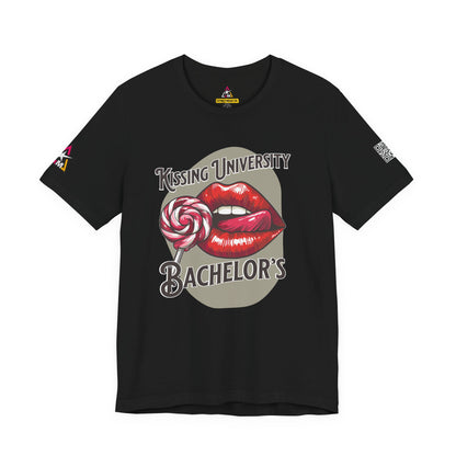 Kissing University Bachelor’s Graphic T-Shirt | Flirty Retro Tee | Funny Kissing Shirt