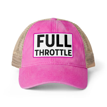 FULL THROTTLE Embroidered Washed Mesh-Back Cap | Funny Ponytail Cap | Vintage Women's Baseball Cap Description Concealed Ponytail Opening