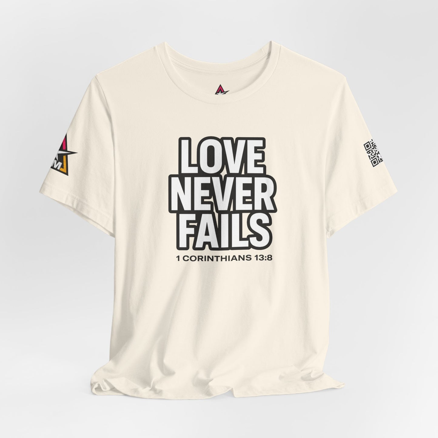 Love Never Fails Graphic T-Shirt | 1 Corinthians 13:8 Christian Tee | Faith & Love Streetwear