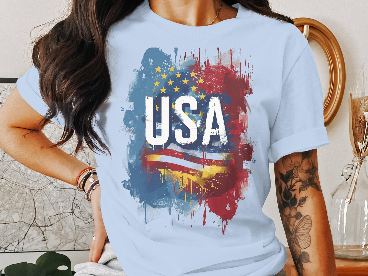 Colorful Distressed USA Flag Graphic T-shirt product type