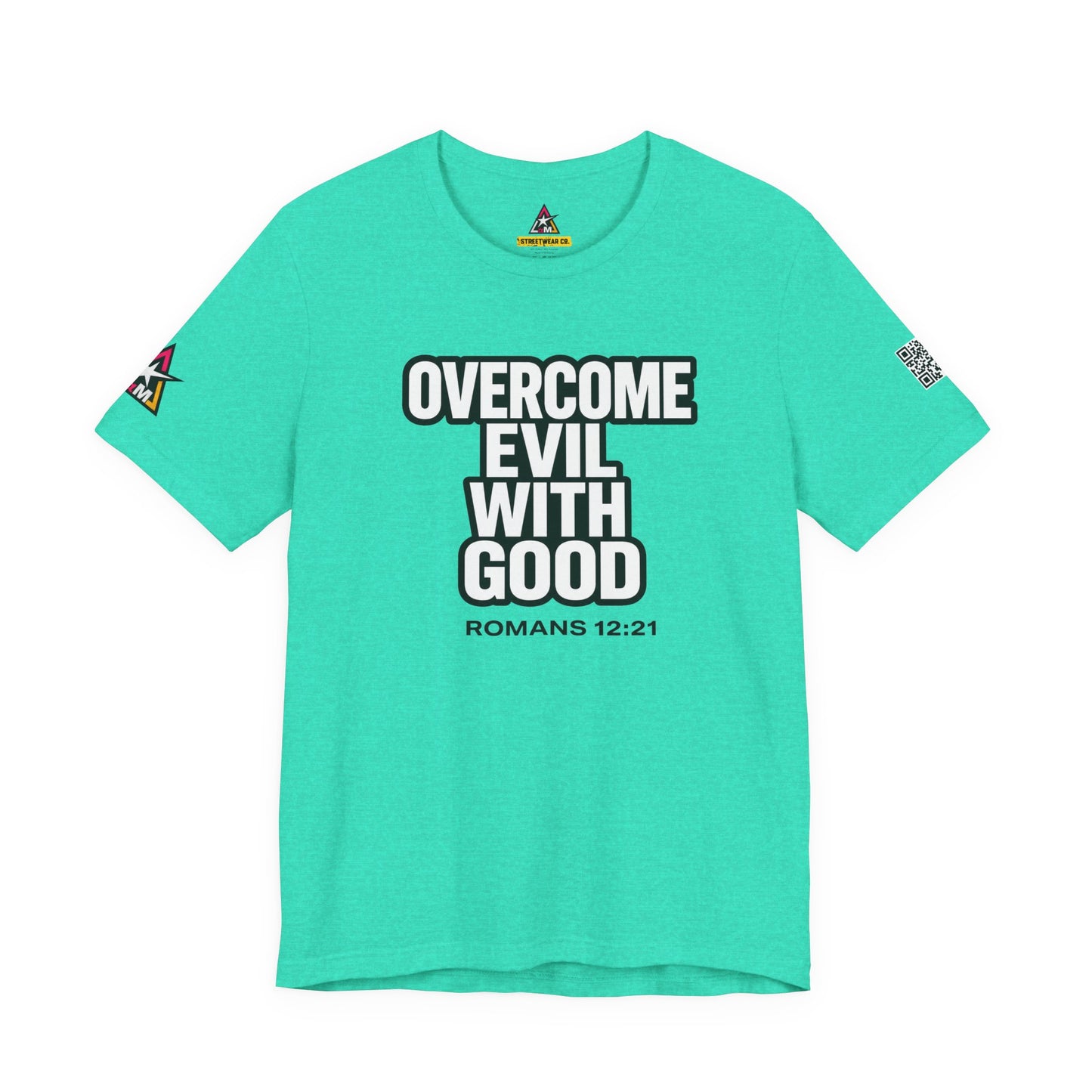 Overcome Evil With Good Graphic T-Shirt | Romans 12:21 Christian Tee | Faith & Strength Streetwear