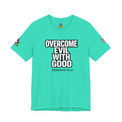 Overcome Evil With Good Graphic T-Shirt | Romans 12:21 Christian Tee | Faith & Strength Streetwear