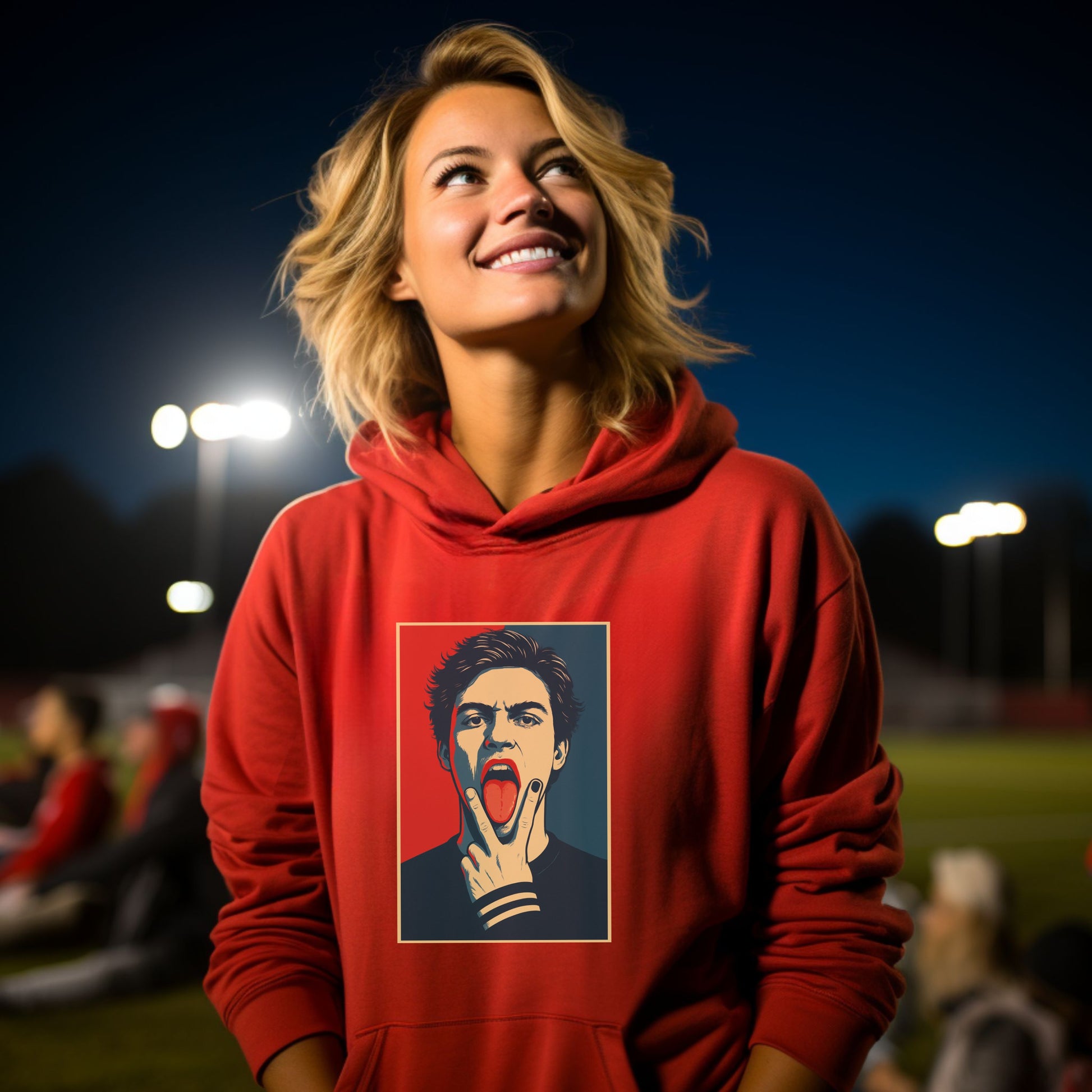 Stylish Red Hoodie With Eye-Catching Graphic Design