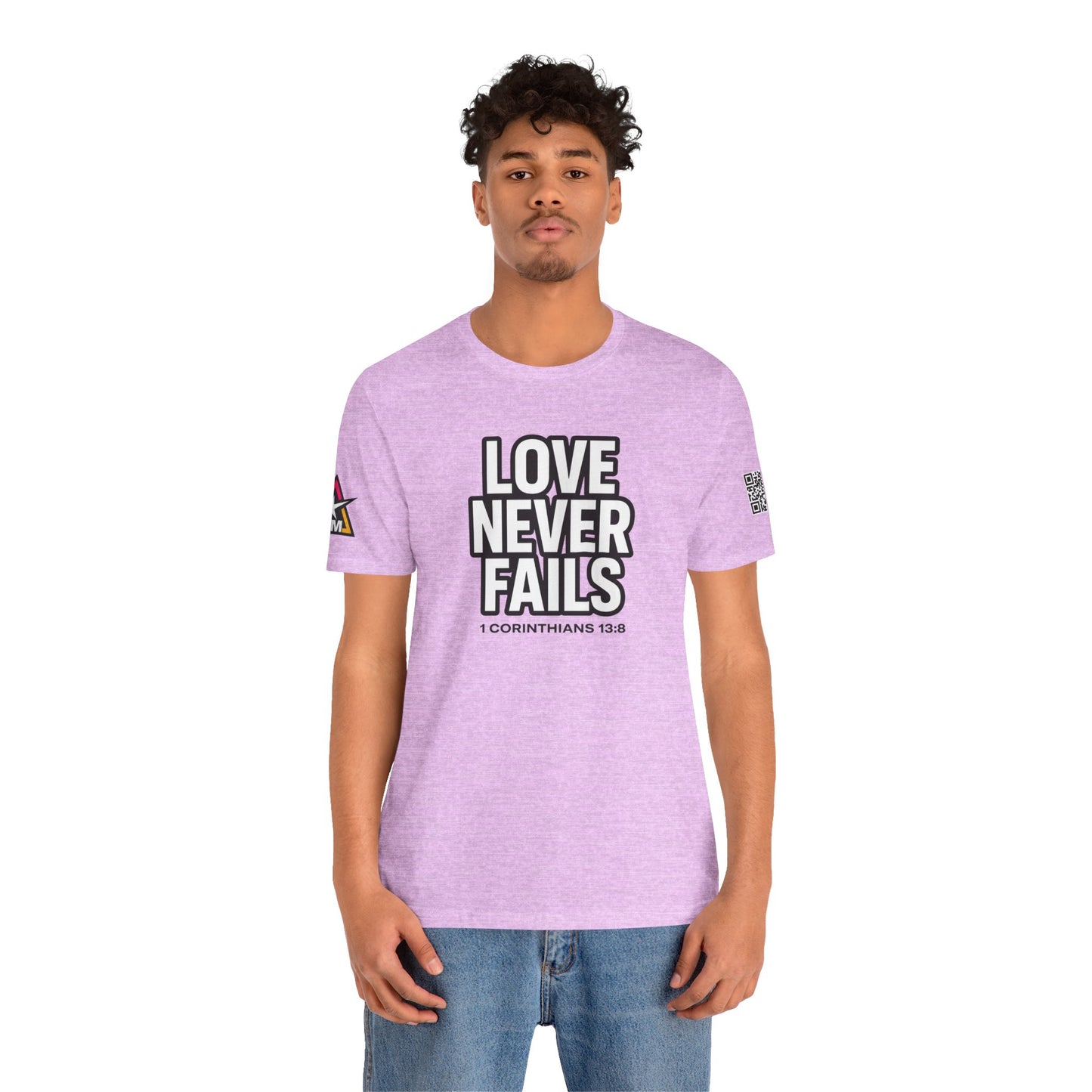 Love Never Fails Graphic T-Shirt | 1 Corinthians 13:8 Christian Tee | Faith & Love Streetwear