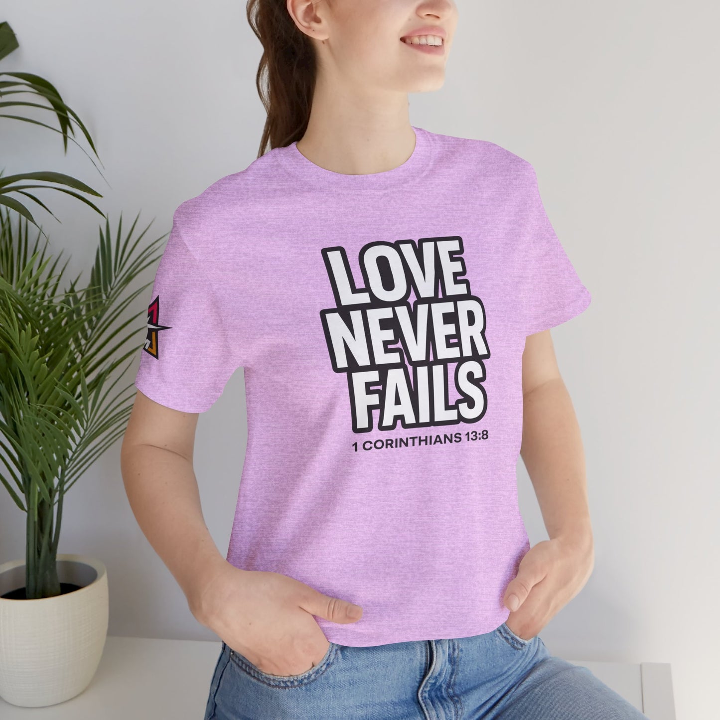 Love Never Fails Graphic T-Shirt | 1 Corinthians 13:8 Christian Tee | Faith & Love Streetwear