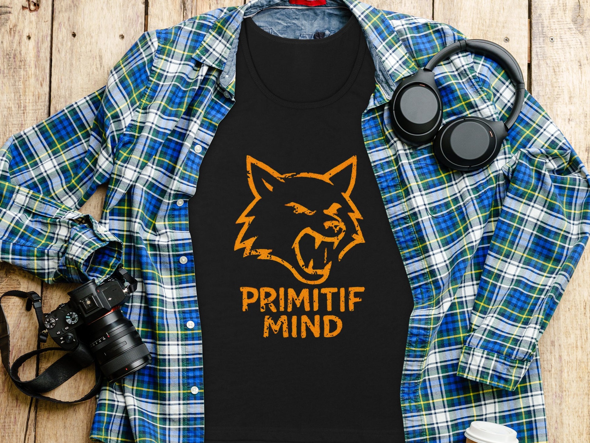 Primitif Mind Wolf Design Black Graphic Shirt product type