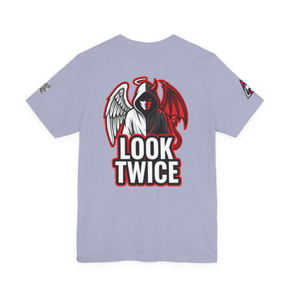 LOOK TWICE Angel & Devil Graphic T-Shirt | Duality Streetwear Tee | Good vs Evil Shirt | Unisex Graphic Tee