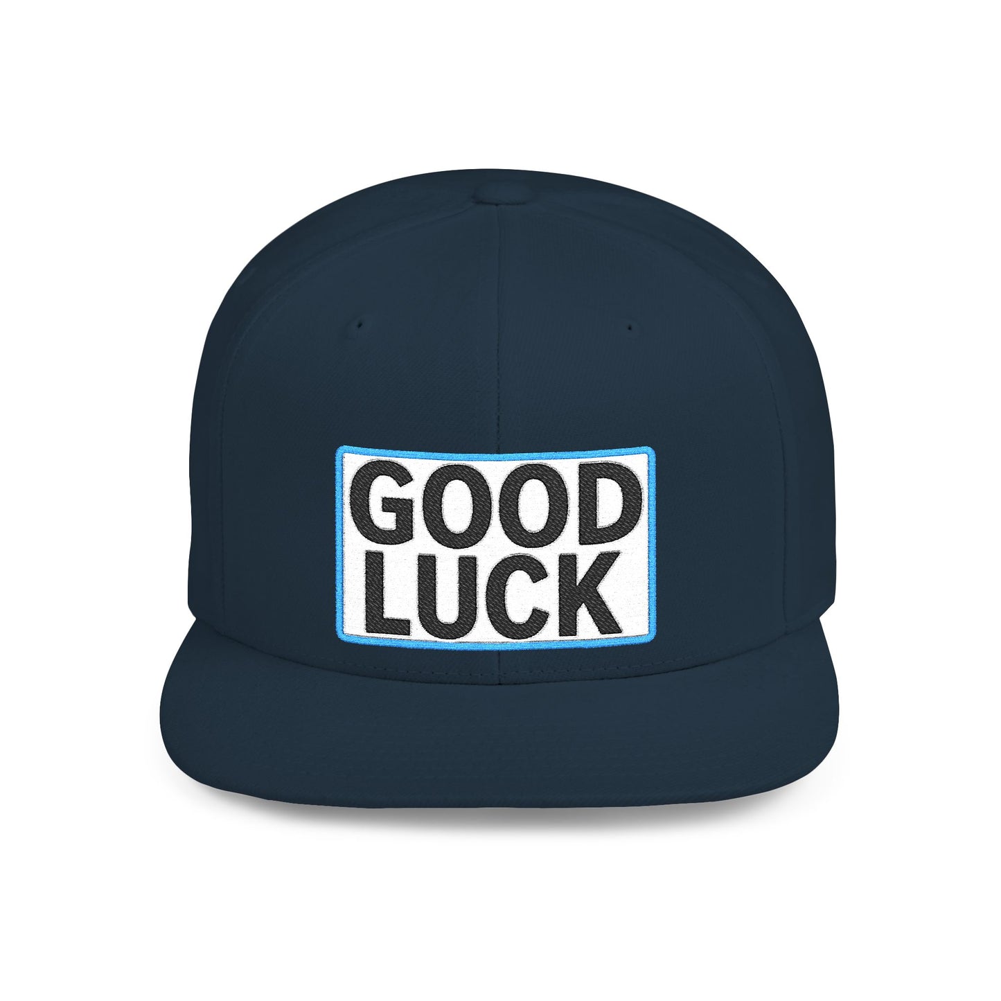 GOOD LUCK Embroidered Flat Bill Snapback Cap | Lucky Statement Hat | Streetwear Baseball Cap