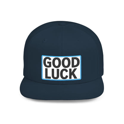 GOOD LUCK Embroidered Flat Bill Snapback Cap | Lucky Statement Hat | Streetwear Baseball Cap