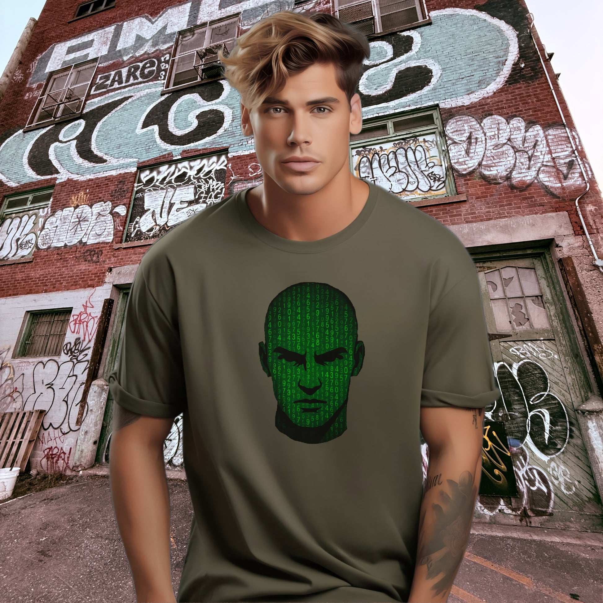 Matrix Inspired Coded Face Men's Graphic Shirt
