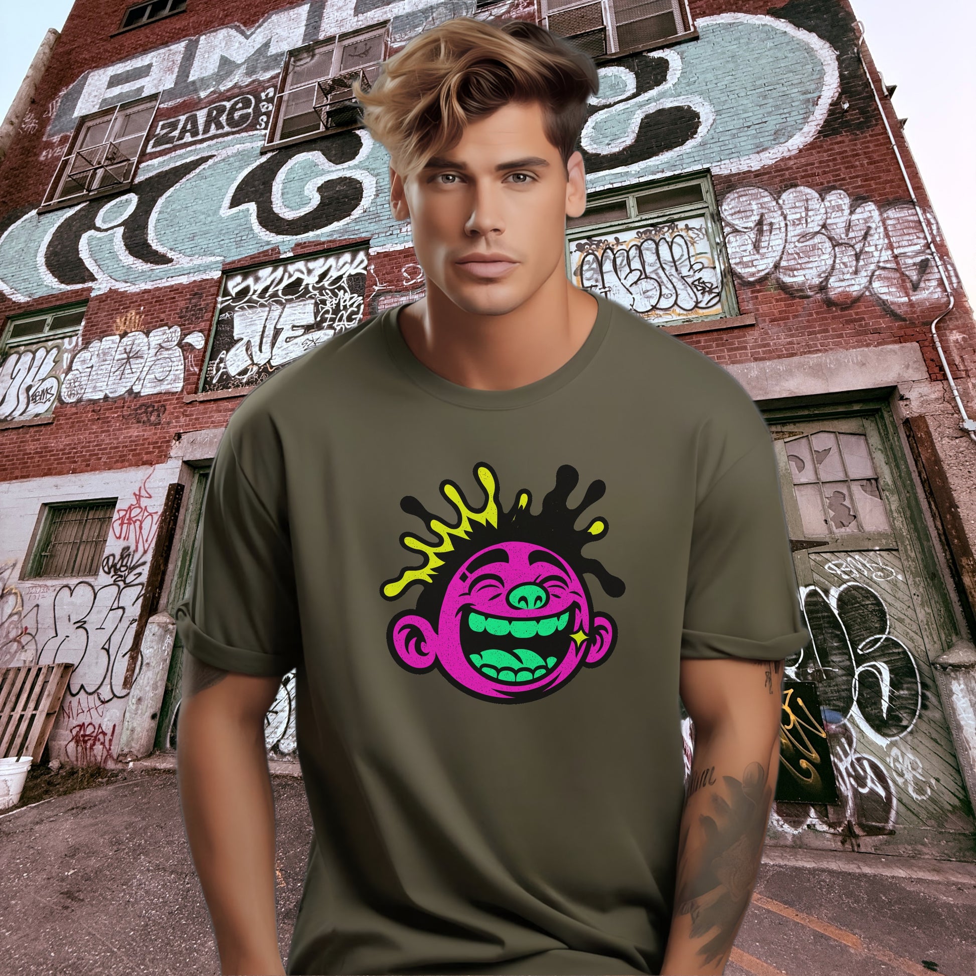 Vibrant graffiti inspired urban streetwear tee