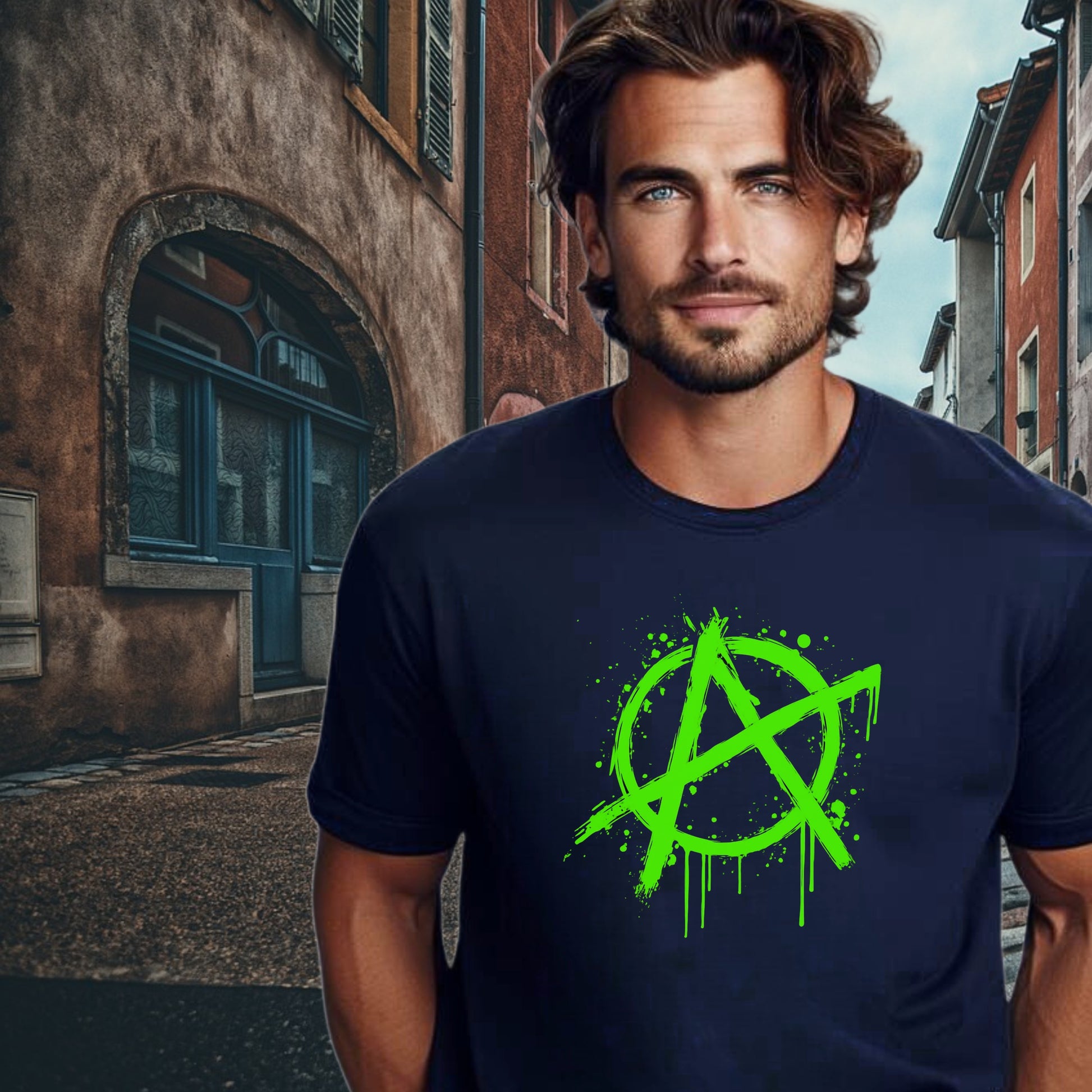 Grunge Urban Style Lime Green Anarchy Symbol Shirt