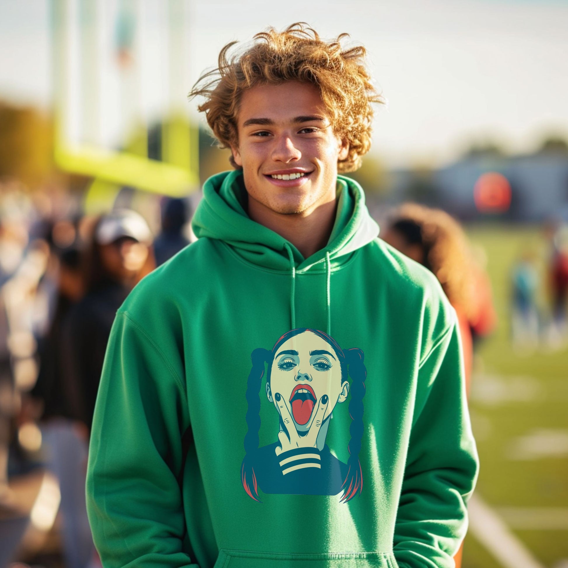 Artistic Green Hoodie with Unique Graphic Design