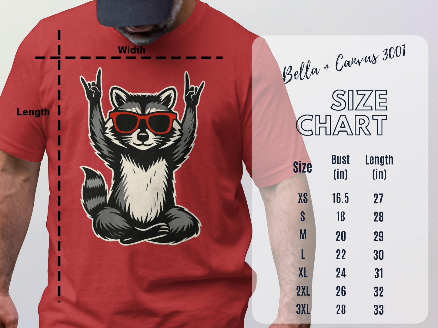 Cool Raccoon Graphic Tee with Sizing Chart Product