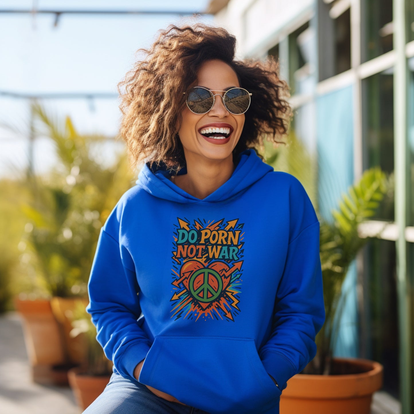 Do Porn Not War Graphic Blue Hoodie product