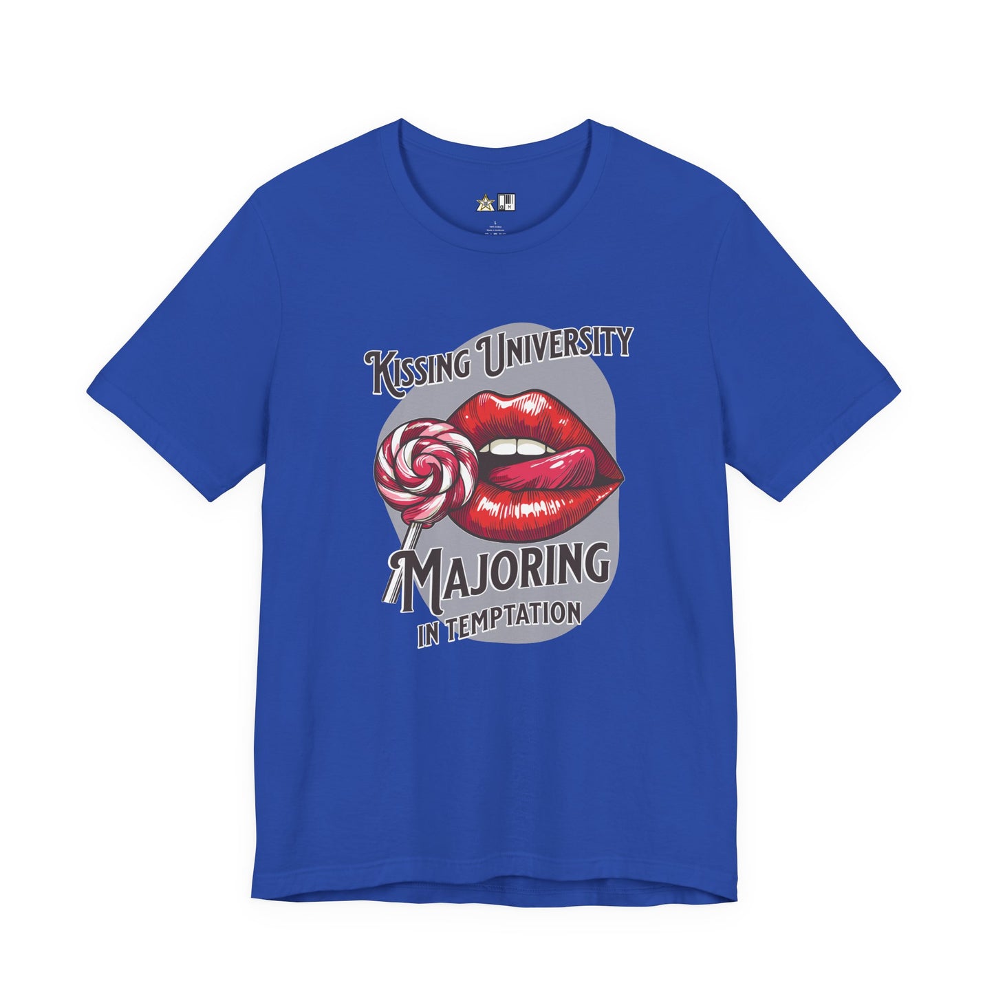 “KISSING UNIVERSITY MAJORING IN TEMPTATION.” Provocative Lips Graphic T-Shirt