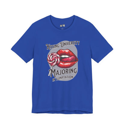 “KISSING UNIVERSITY MAJORING IN TEMPTATION.” Provocative Lips Graphic T-Shirt