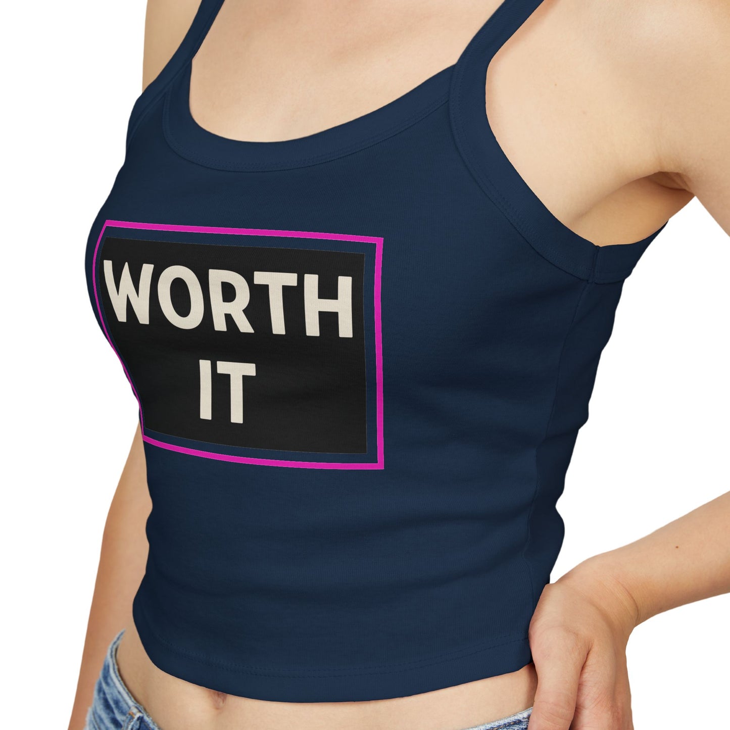 WORTH IT | Funny Dating Graphic Spaghetti Tank | Flirty Confidence Streetwear