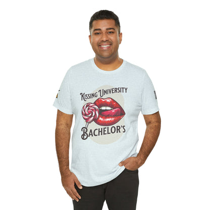 Kissing University Bachelor’s Graphic T-Shirt | Flirty Retro Tee | Funny Kissing Shirt