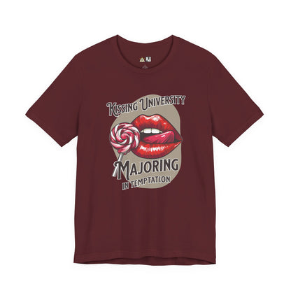 “KISSING UNIVERSITY MAJORING IN TEMPTATION.” Provocative Lips Graphic T-Shirt